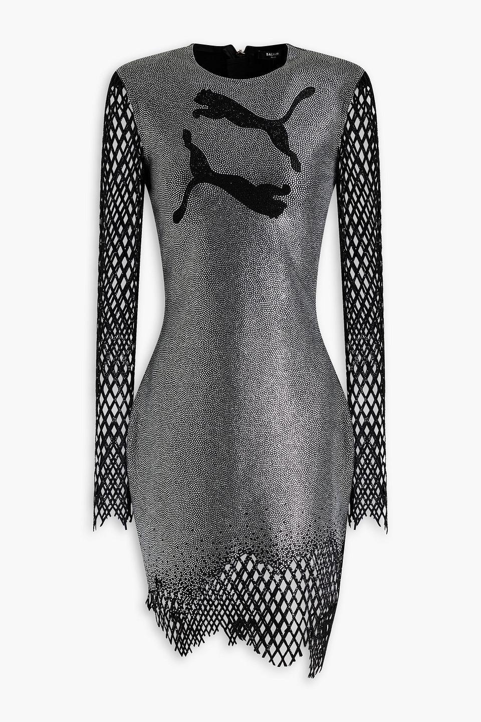 Asymmetric Embellished Stretch-jersey Mini Dress In Silver Product Image