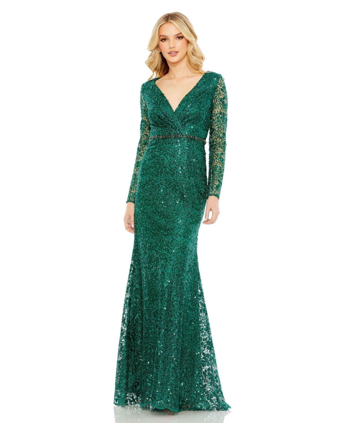 Womens Sequin Embellished Floor-Length Gown Product Image