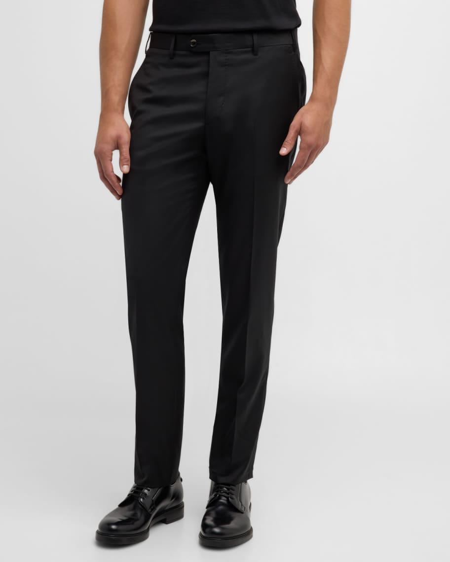 Mens Flat-Front Wool Trousers Product Image