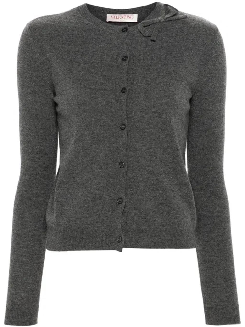 Bow-detail Cardigan In Dark Grey Product Image