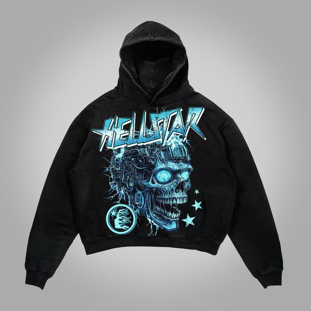 Sopula Hellstar Lightning Skull Graphic Print Pocketless Hoodie Product Image