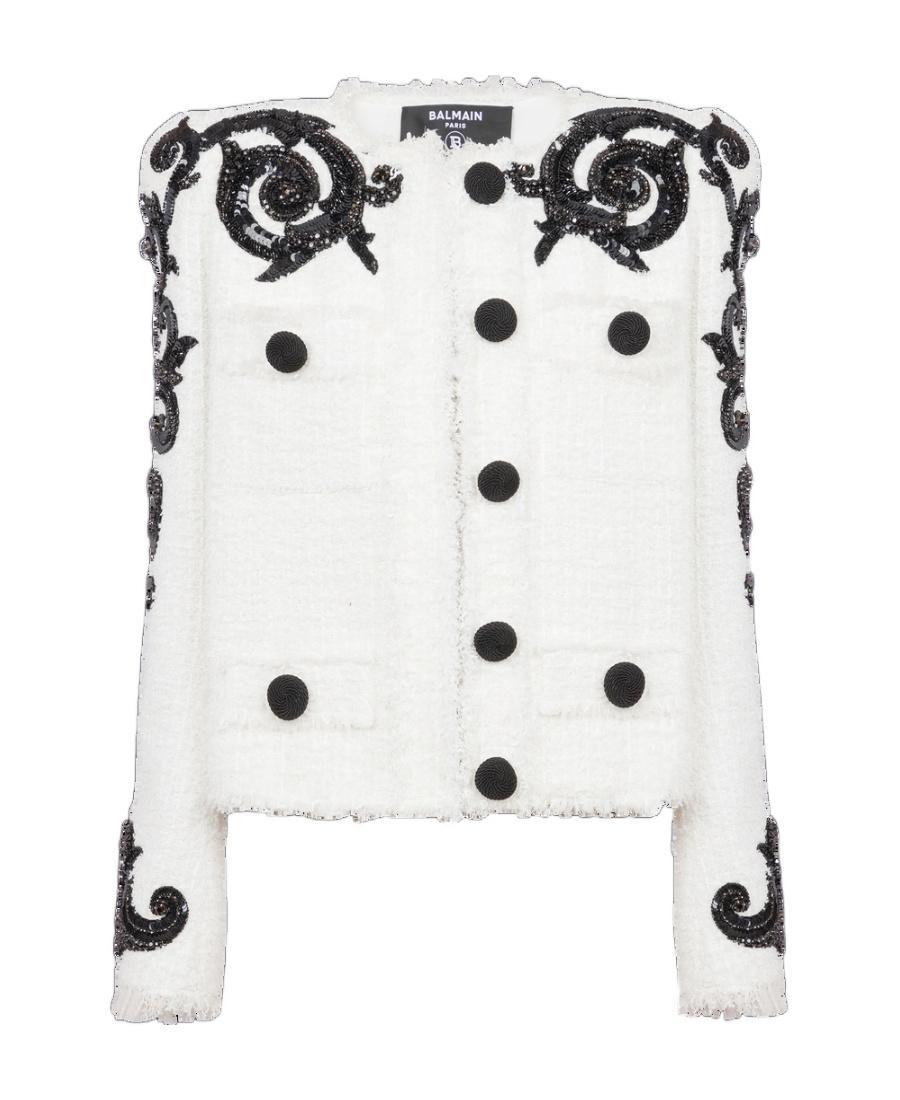 BALMAIN Sequin-embellished Tweed Jacket In White Product Image