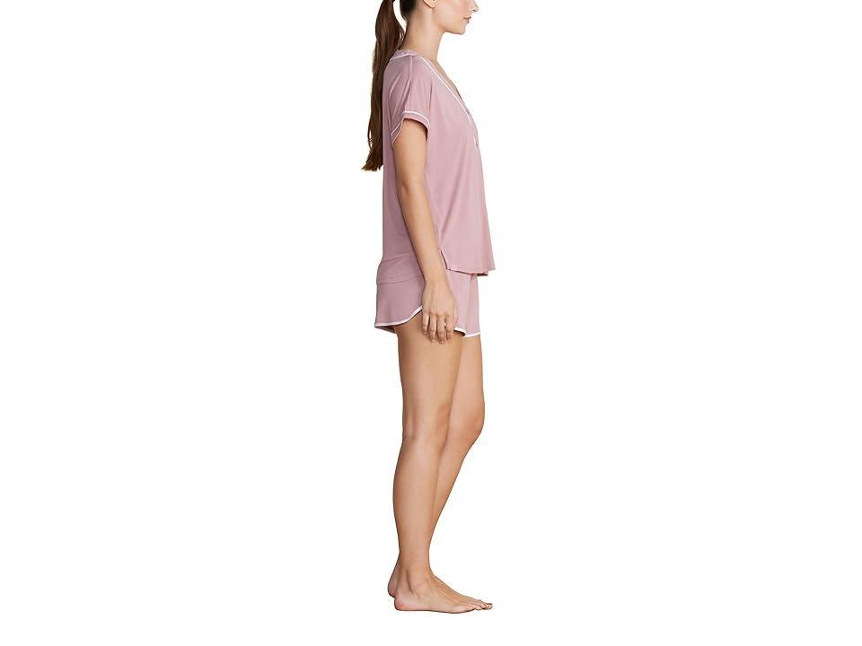 Barefoot Dreams Malibu Collection(r) Soft Jersey Piped Lounge Set (Teaberry/White) Women's Pajama Sets Product Image