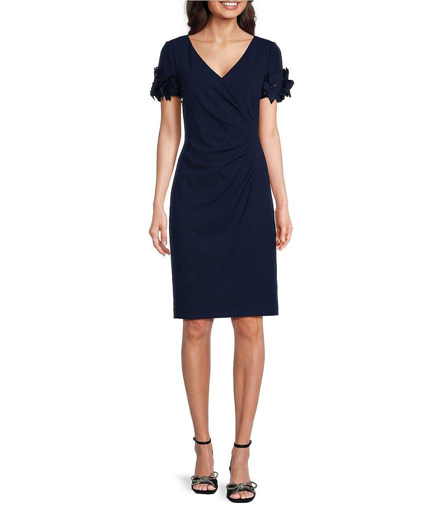 Adrianna Papell Stretch Crepe Surplice V Neckline Short Sleeve Dress Product Image