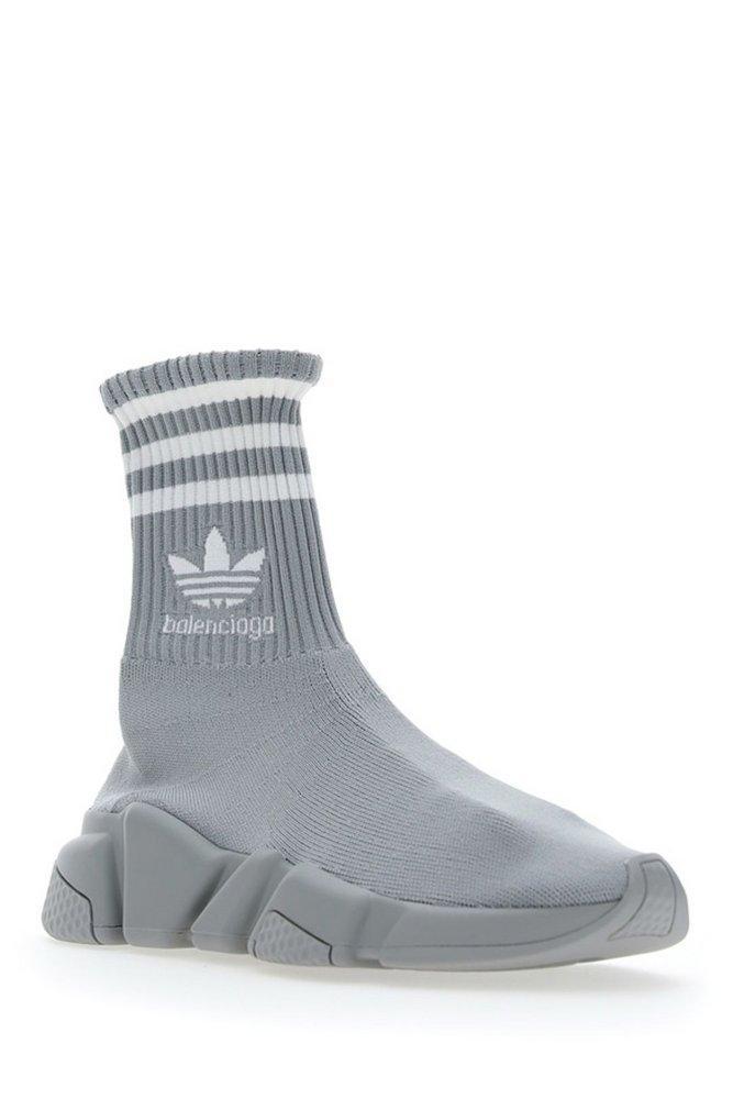 BALENCIAGA X Adidas Logo Embroidered Sock Sneakers In Grey Product Image