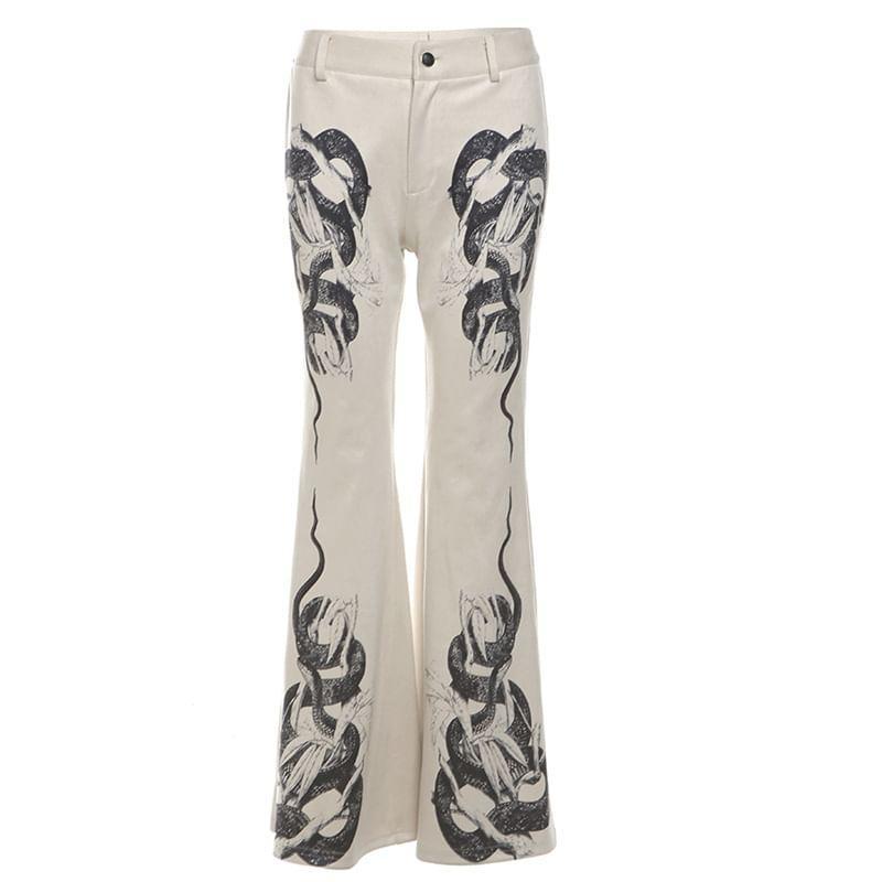 High Waist Snake Print Flared Pants Product Image