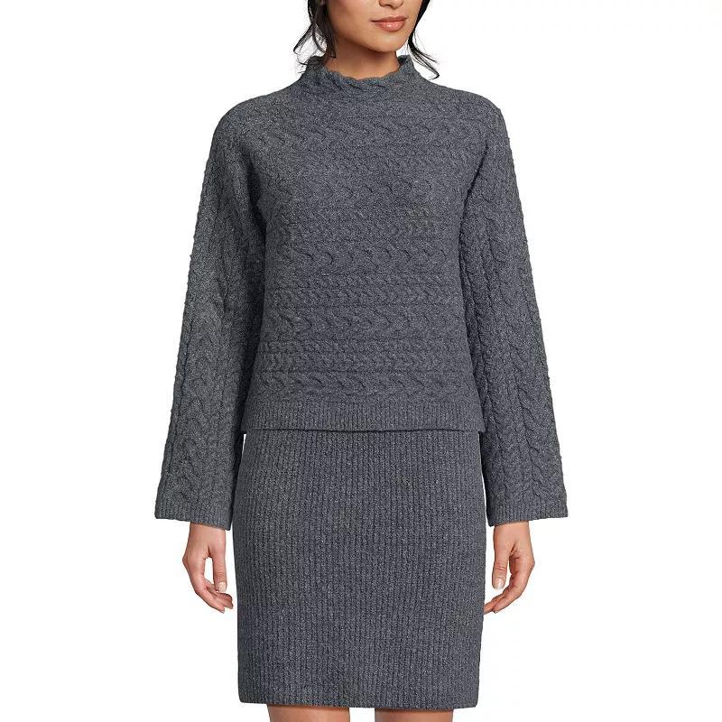 Womens Lands End Boucle Funnel Neck Cable Knit Sweater Grey Heather Product Image