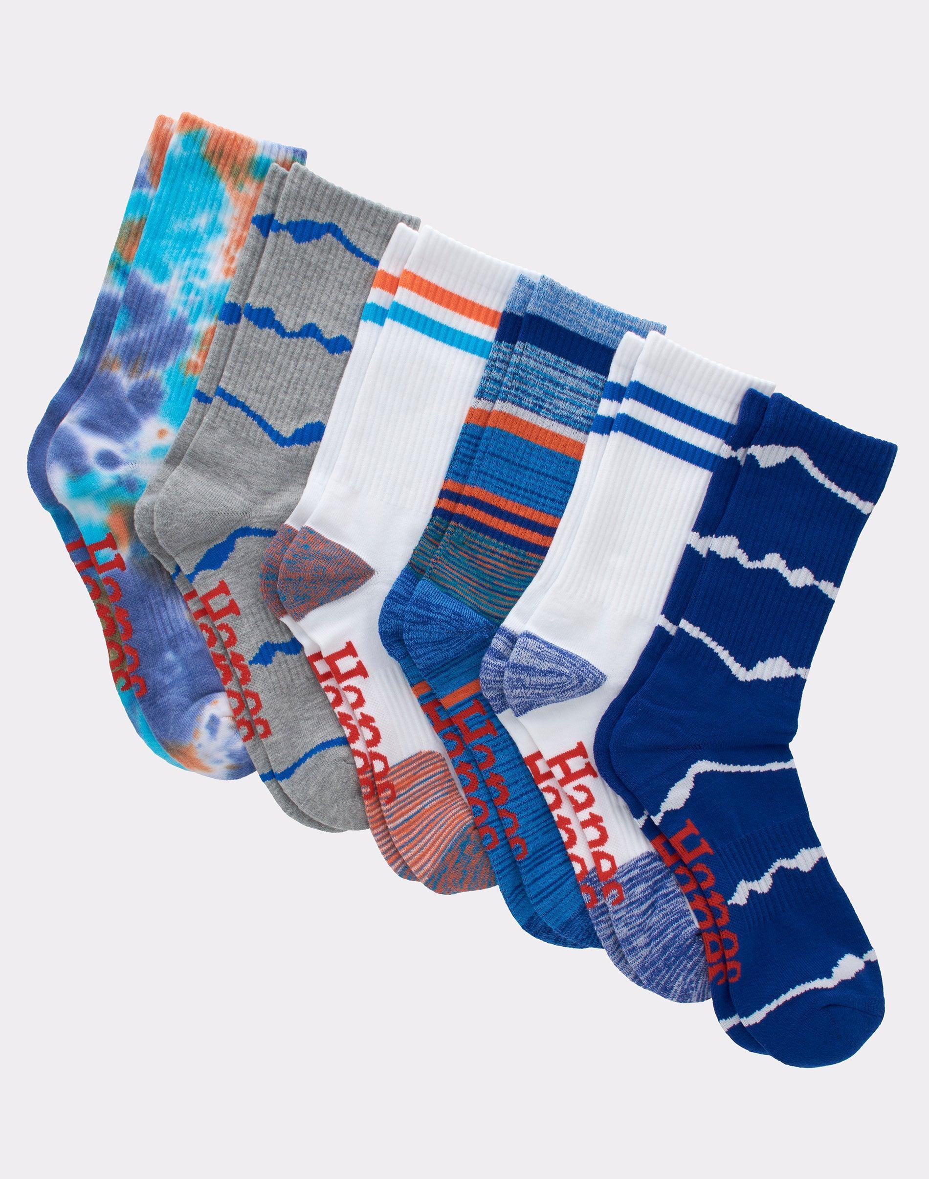 Hanes Originals Mens Crew Socks, Moisture Wicking, 6-Pairs Blue Allure 6-12 Product Image