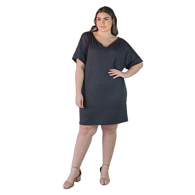 Plus Size 24Seven Comfort Apparel Loose Fit Tee Style Dress, Womens Product Image