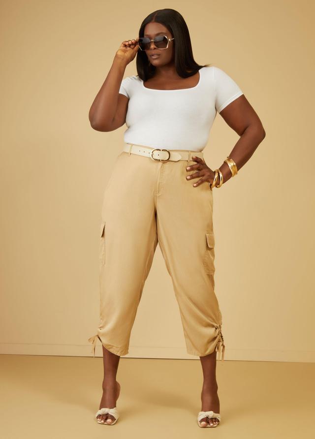 Plus Size Drawstring Cargo Capris Ashley Stewart Product Image