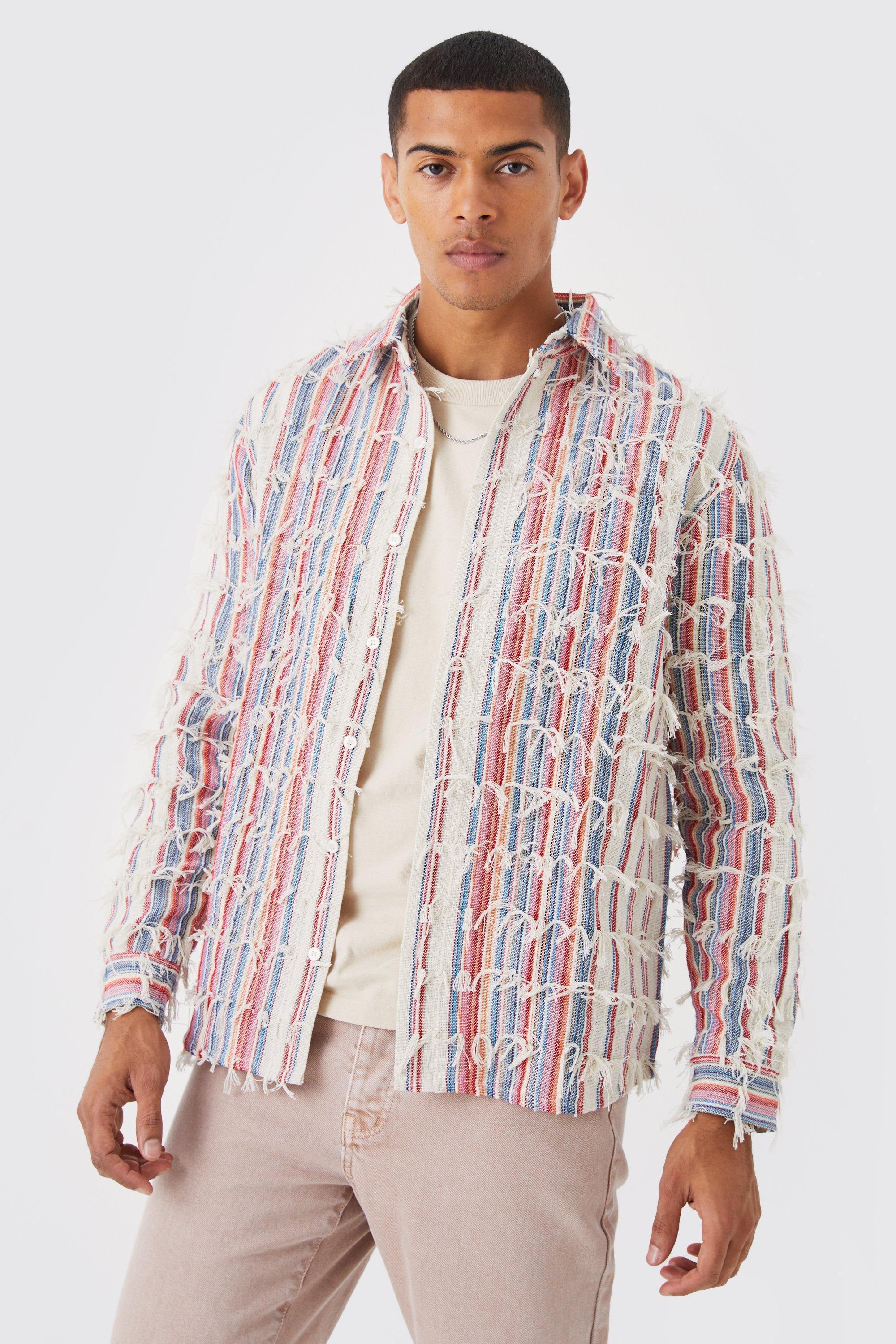 Fringe Textured Multi Coloured Overshirt | boohooMAN USA Product Image