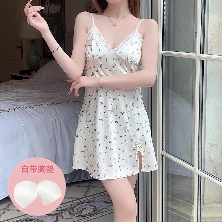 V-Neck Lace Trim Nightdress Product Image