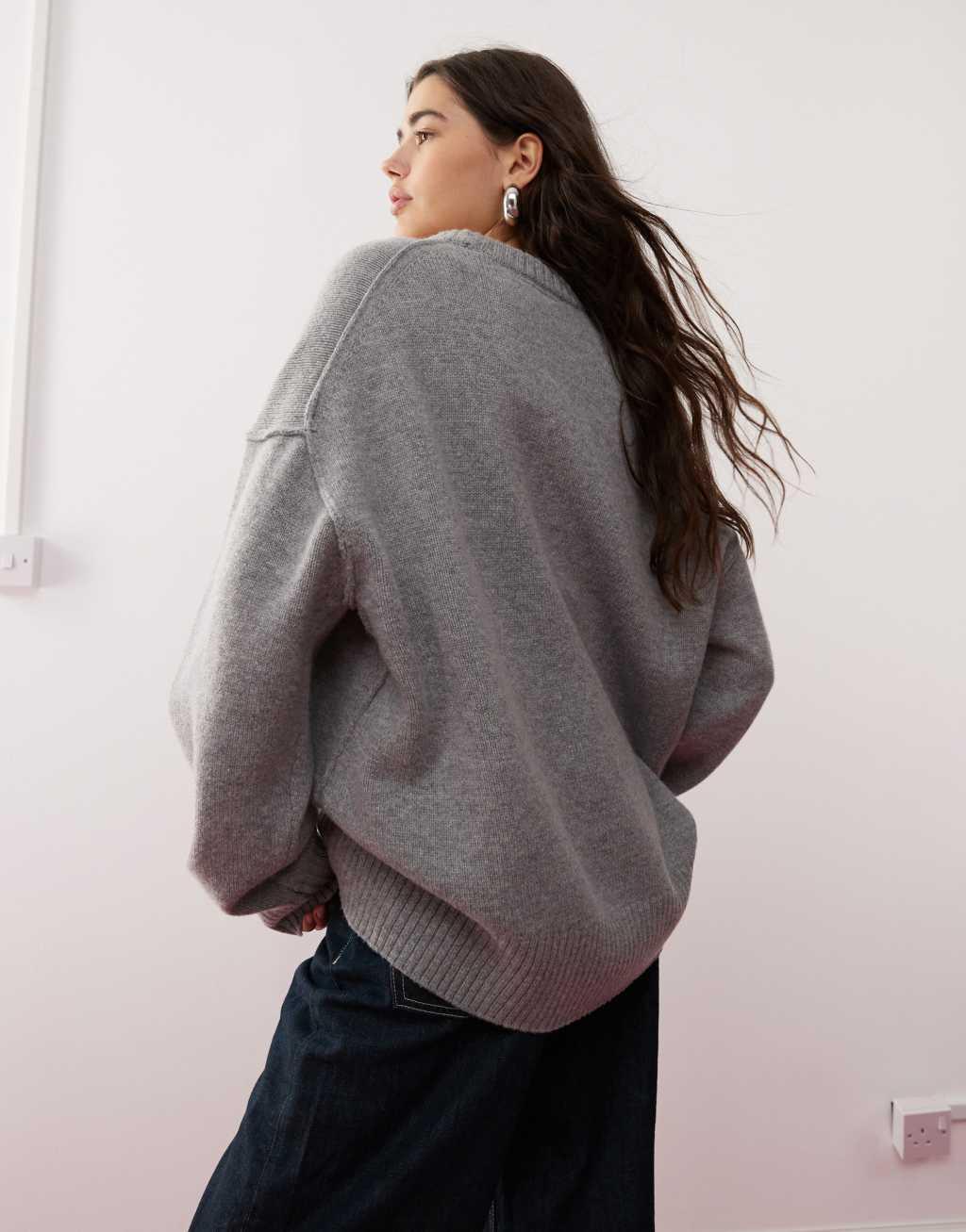 Weekday Elissa wool oversized sweater in gray melange Product Image