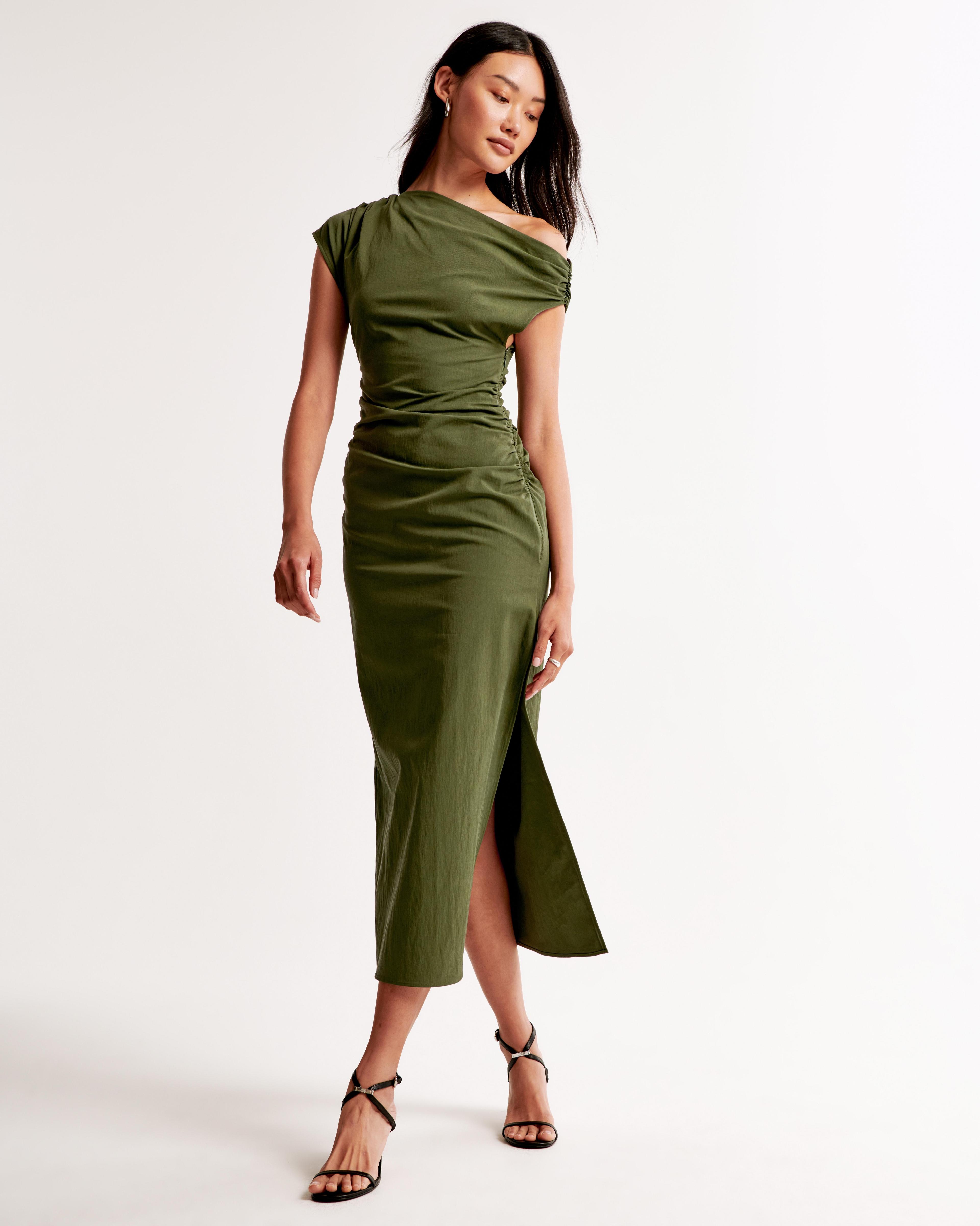 Off-The-Shoulder Draped Midi Dress Product Image