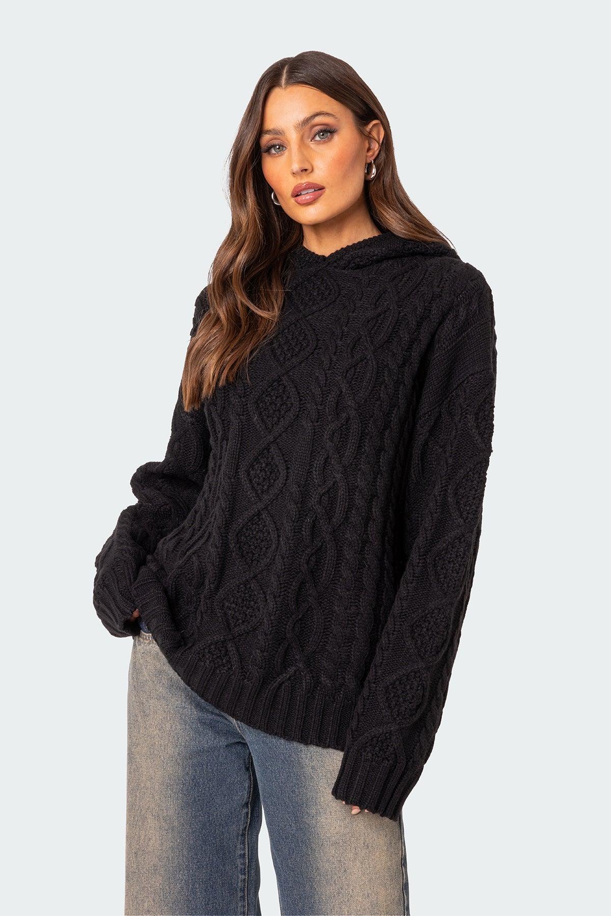 Oversized Cable Knit Hoodie Product Image