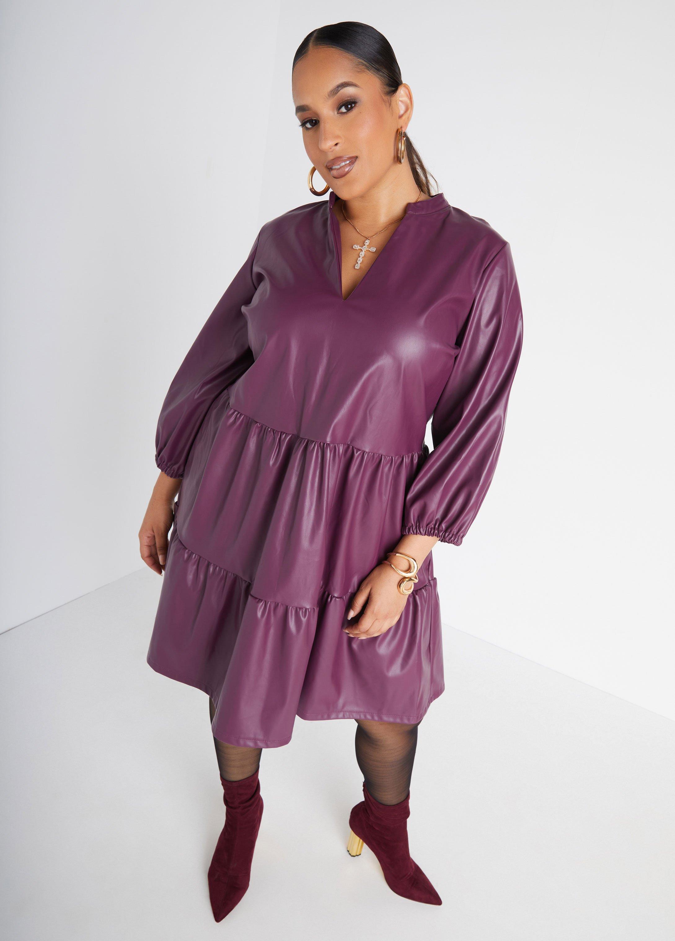 Plus Size Faux Leather A Line Dress Ashley Stewart Product Image