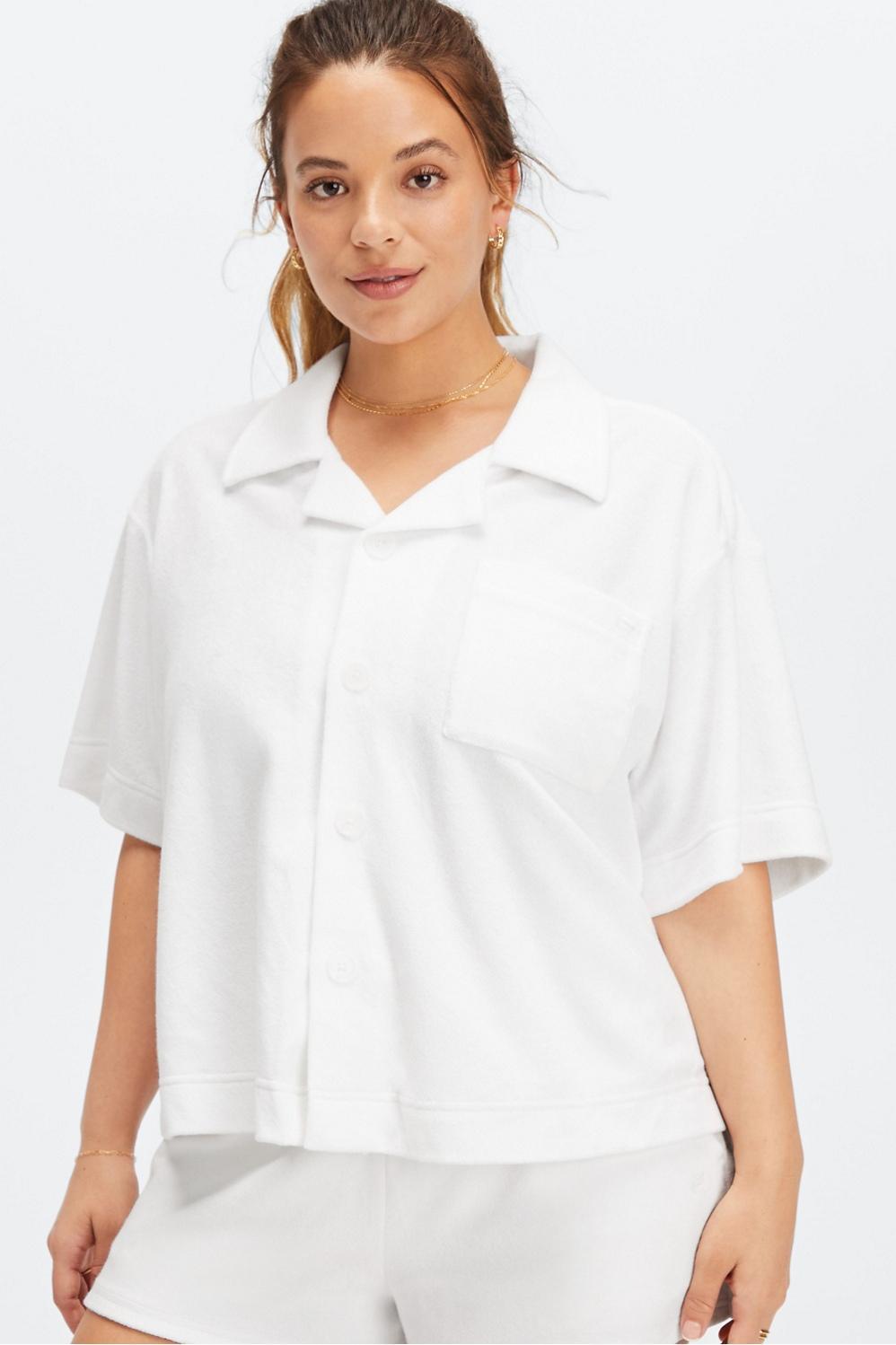 Fabletics Island Terry Boxy Button Up Womens white Size L product image