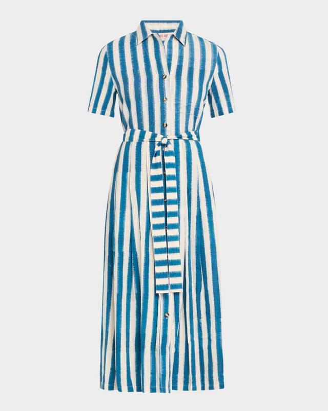 Claudia Striped Short-Sleeve Belted Midi Shirtdress Product Image