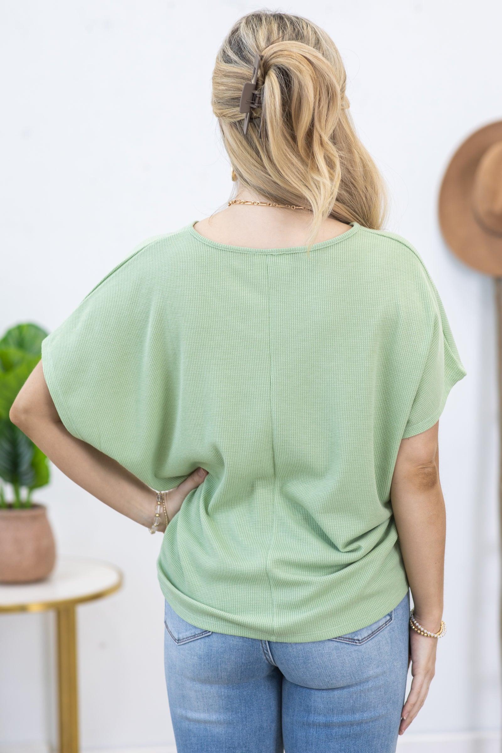 Sage Waffle Texture Scoop Neck Knit Top Product Image