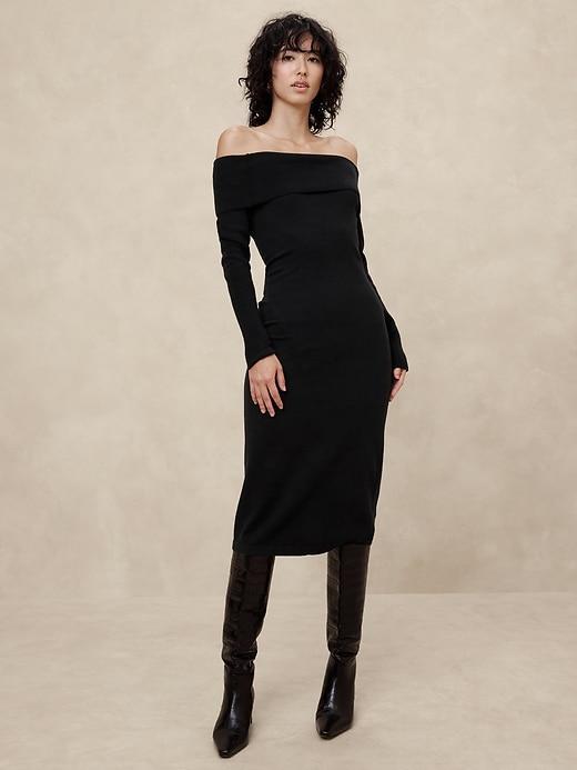 Off-Shoulder Midi Sweater Dress Product Image