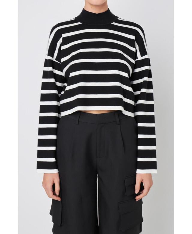 Grey Lab Stripe Turtleneck Crop Sweater Product Image