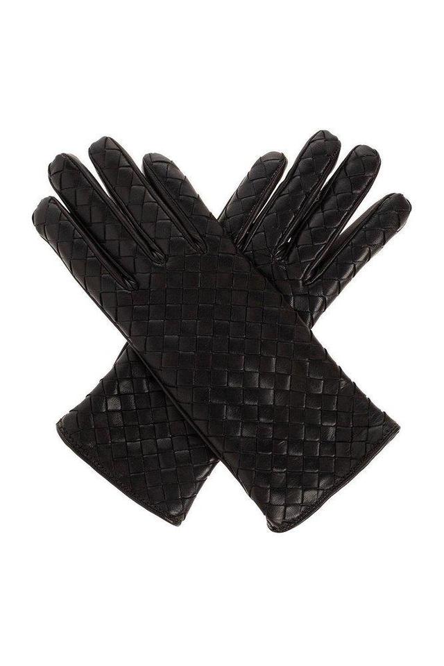 Intrecciato Woven-pattern Leather Gloves In Navy Product Image