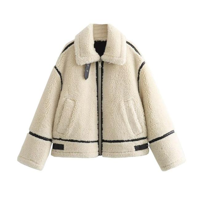 Collar Two Tone Fleece Zip Jacket Product Image