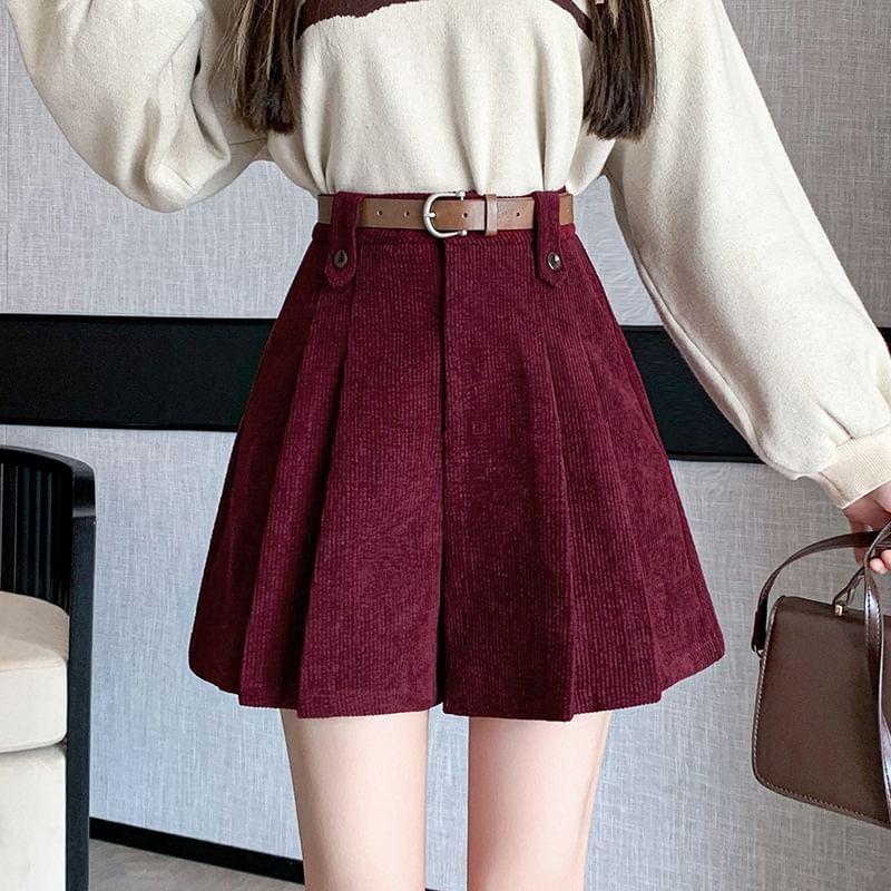 High Waist Corduroy Wide Leg Shorts Product Image