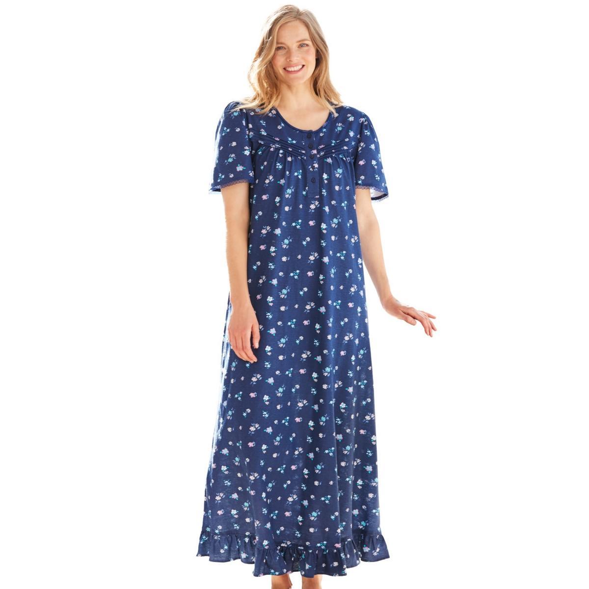 Dreams & Co. Womens Long Floral Print Cotton Gown Product Image