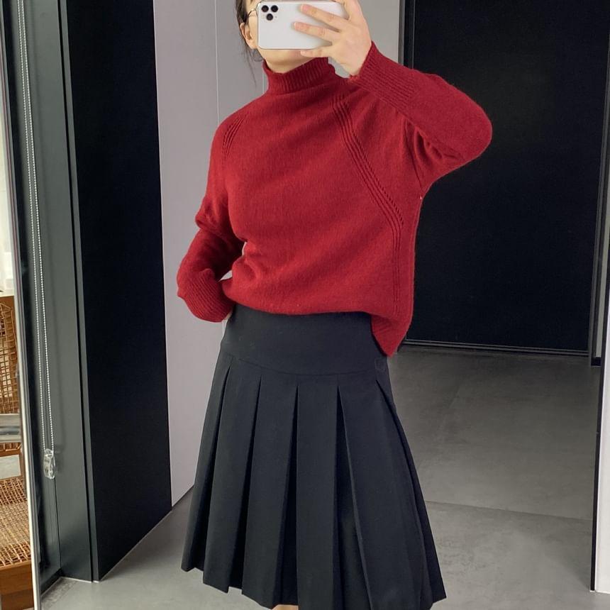 Turtleneck Plain Oversized Sweater Product Image