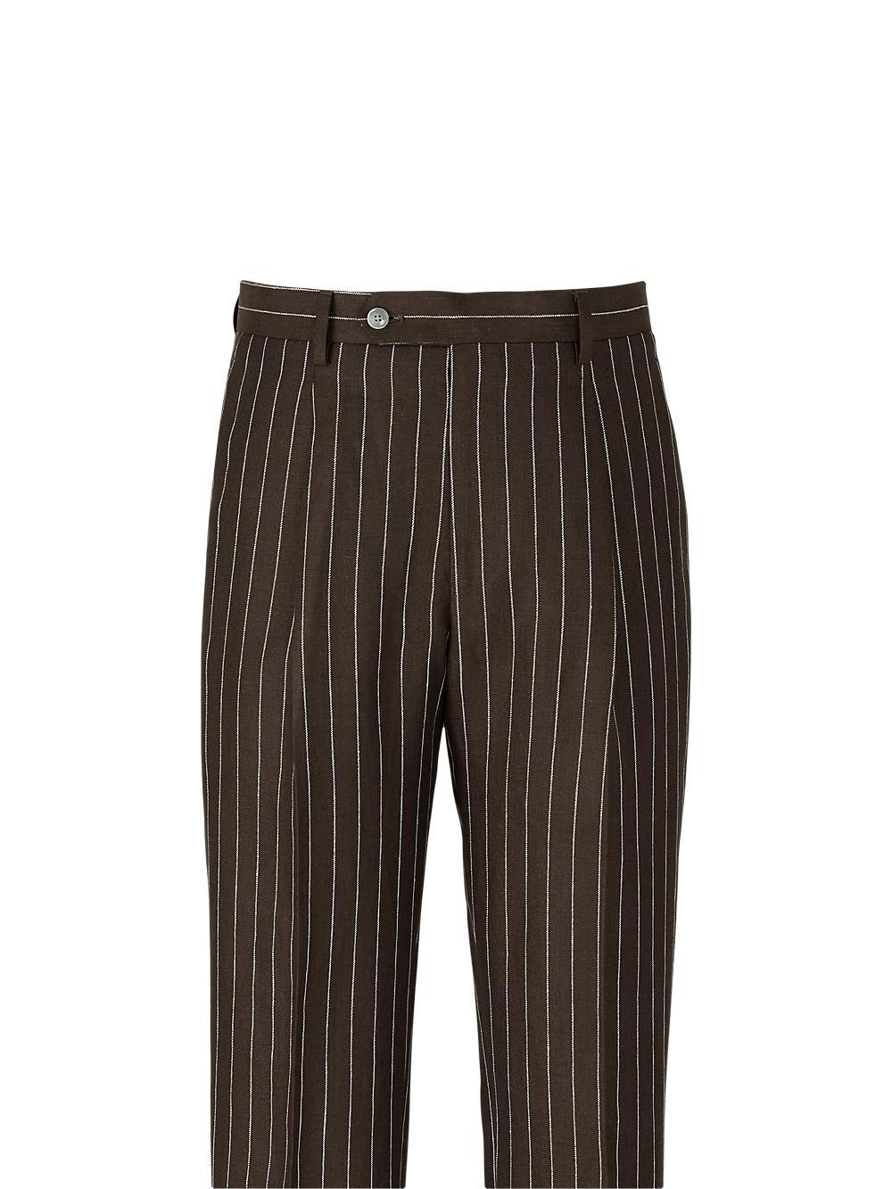 Linen Pinstripe Single Pleat Suit Pants - Dark Brown Product Image