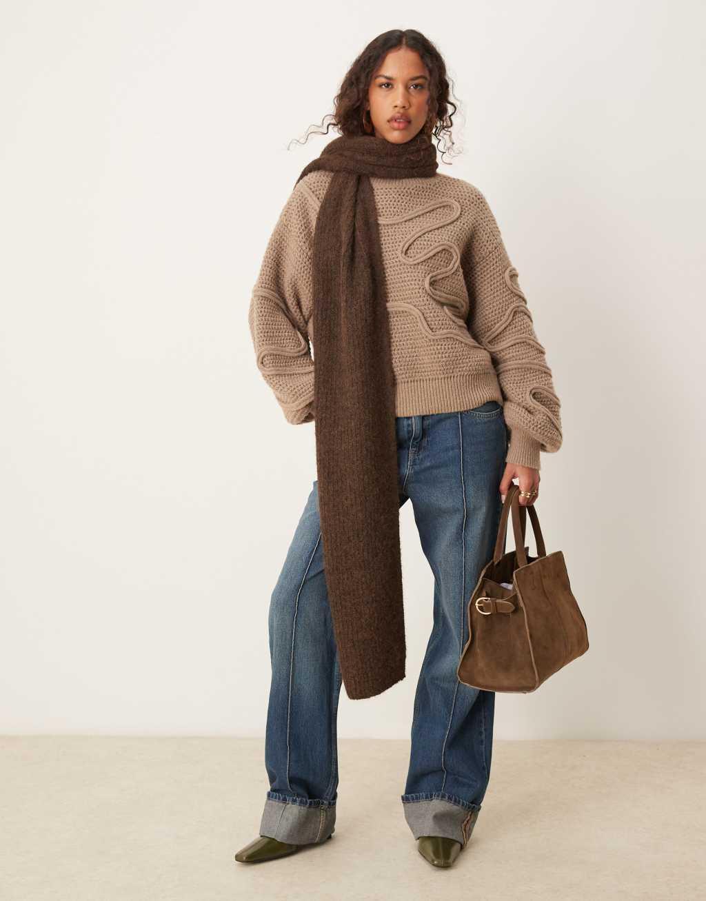 ASOS DESIGN knit scarf in wool mix in chocolate Product Image