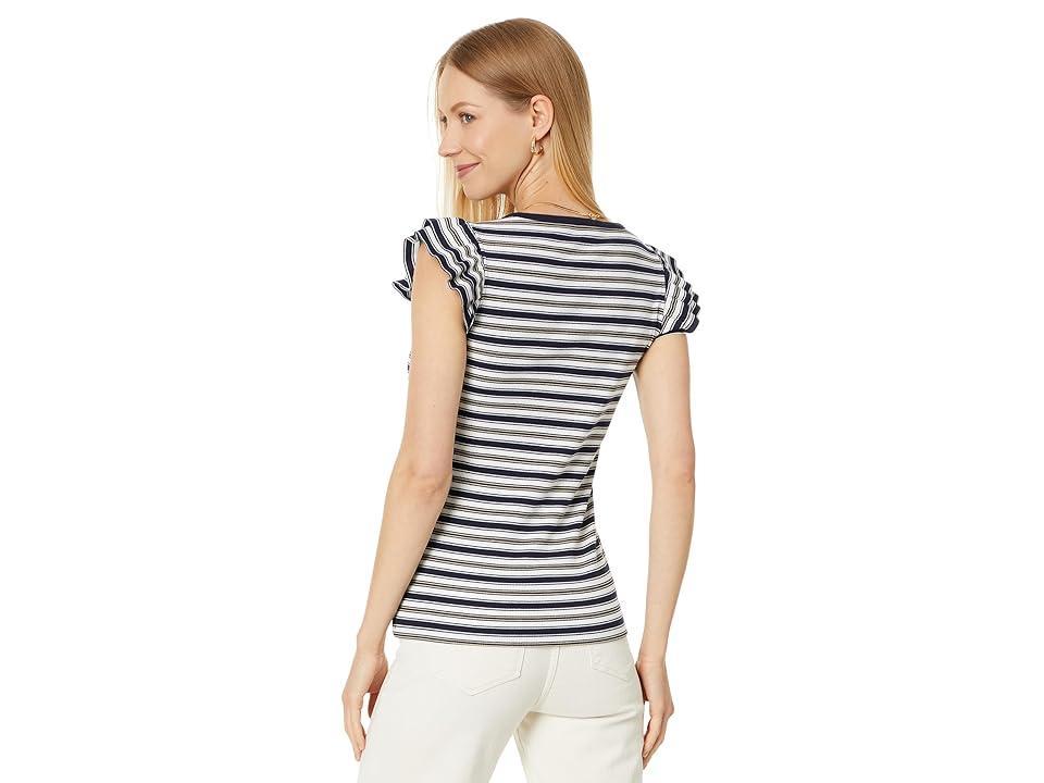 Tommy Hilfiger Stripe Ruffle Sleeve Top (Sky Captain Multi) Women's Clothing Product Image