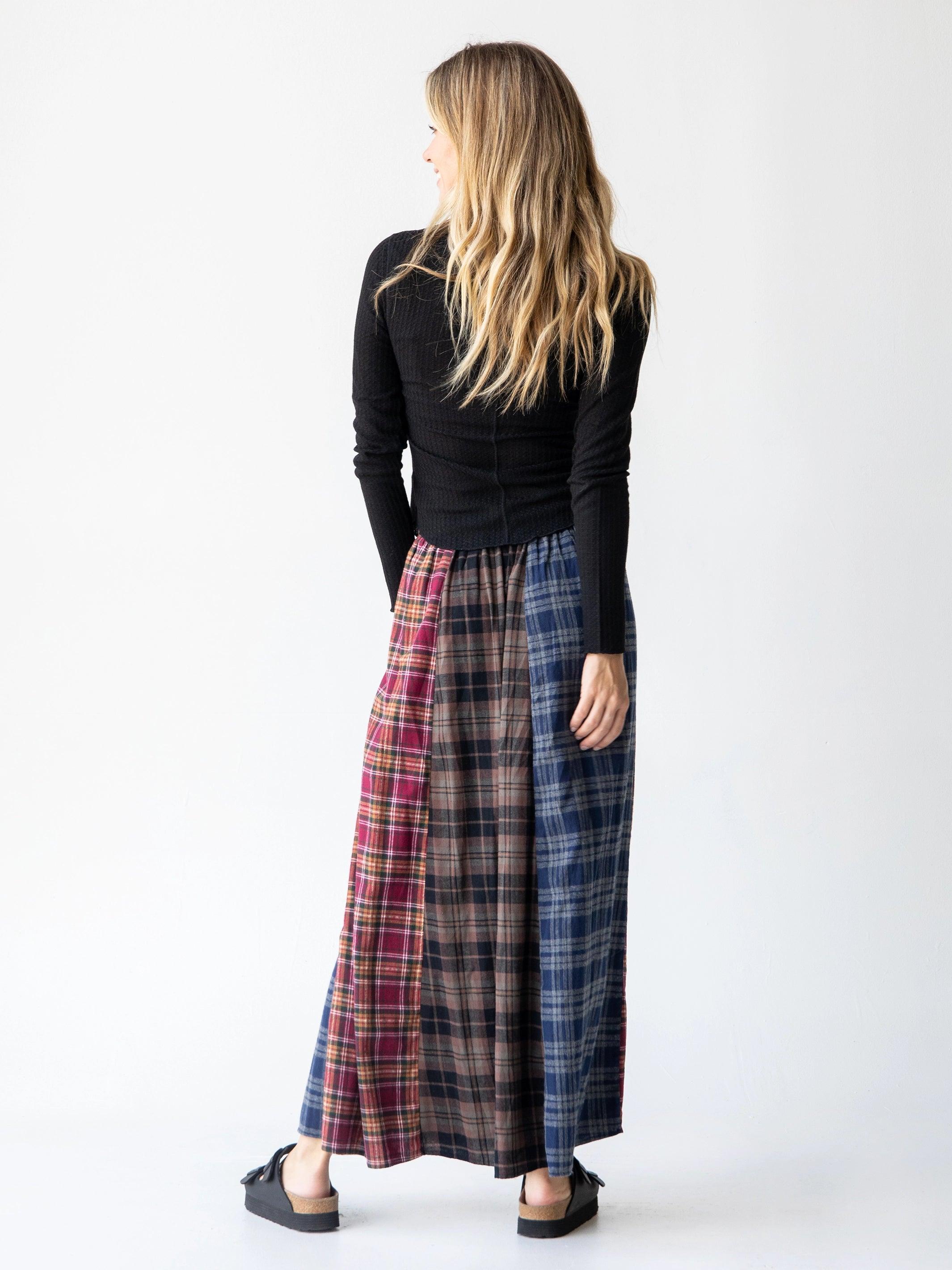 Flannel Valentina Maxi Skirt - Cranberry Navy Flannel Product Image