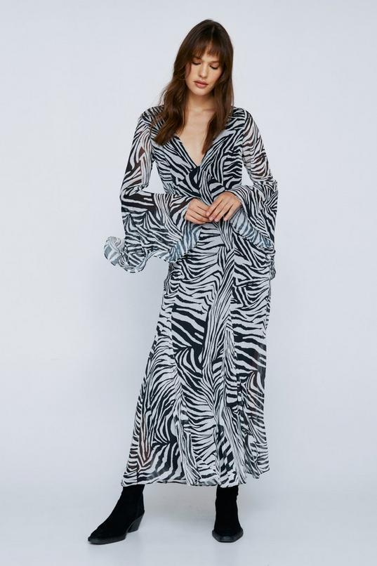 Animal Print Chiffon Long Sleeve Maxi Dress Product Image