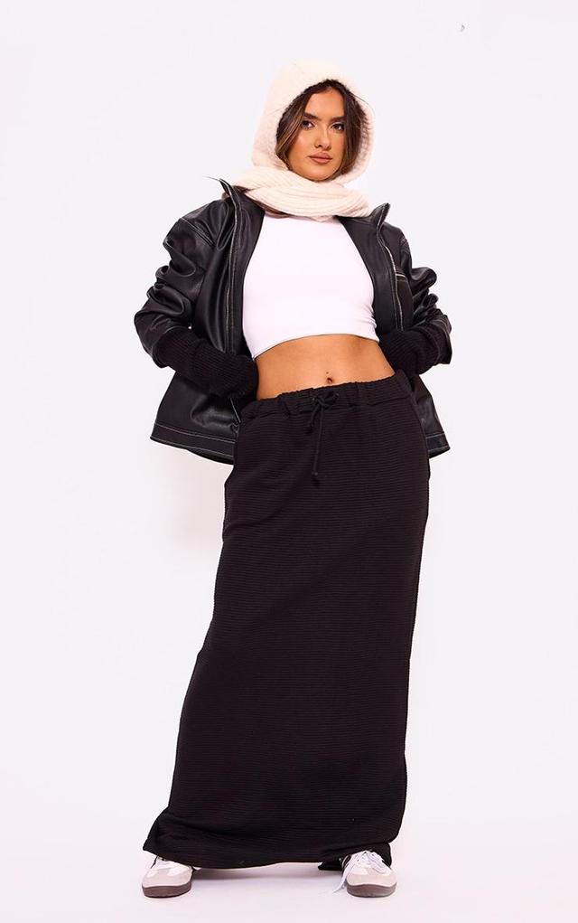 Black Thick Rib Drawstring Waist Maxi Skirt Product Image