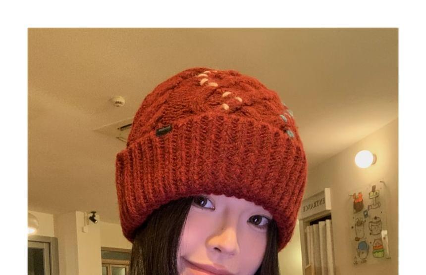 Contrast Stitch Cable Knit Beanie Product Image