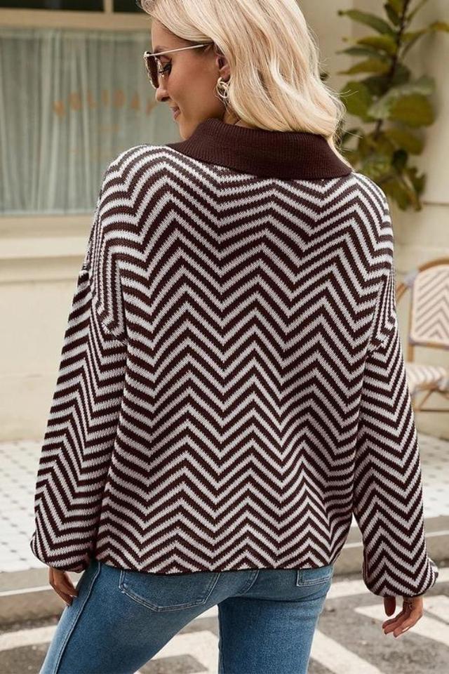 Women V Patterned Button V Neck Jumper Product Image