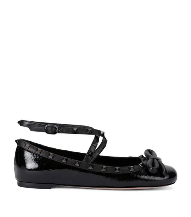 Leather Rockstud Ballet Flats In Black Product Image