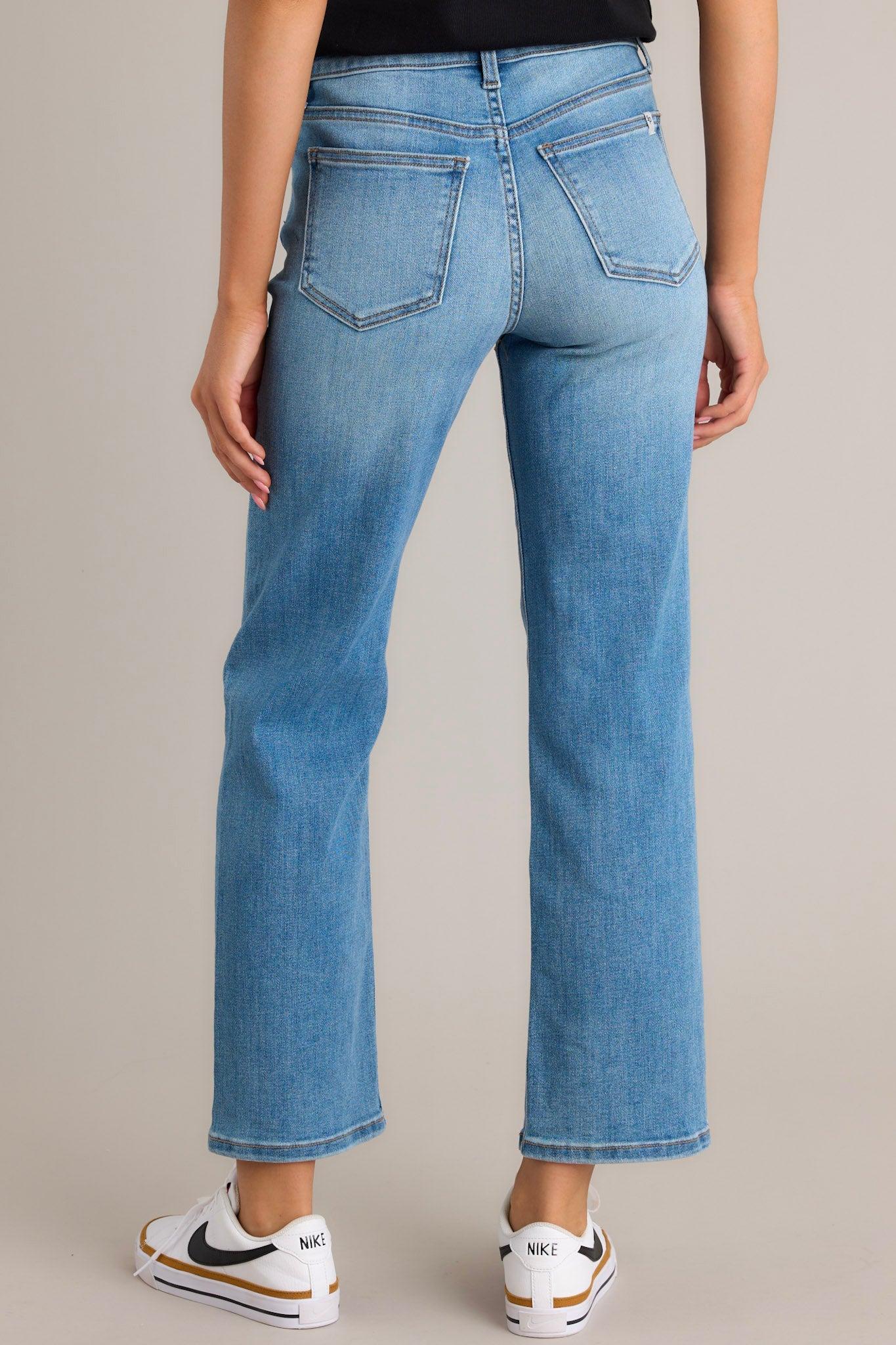 Sneak Peek Medium Wash High Rise Straight Leg Jeans Product Image