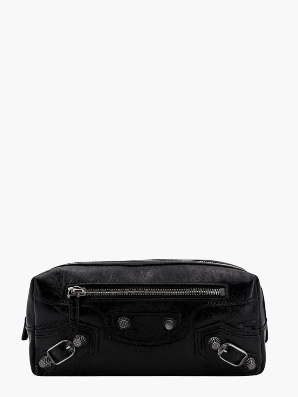 BALENCIAGA Le Cagole Leather Wash Bag In Black Product Image