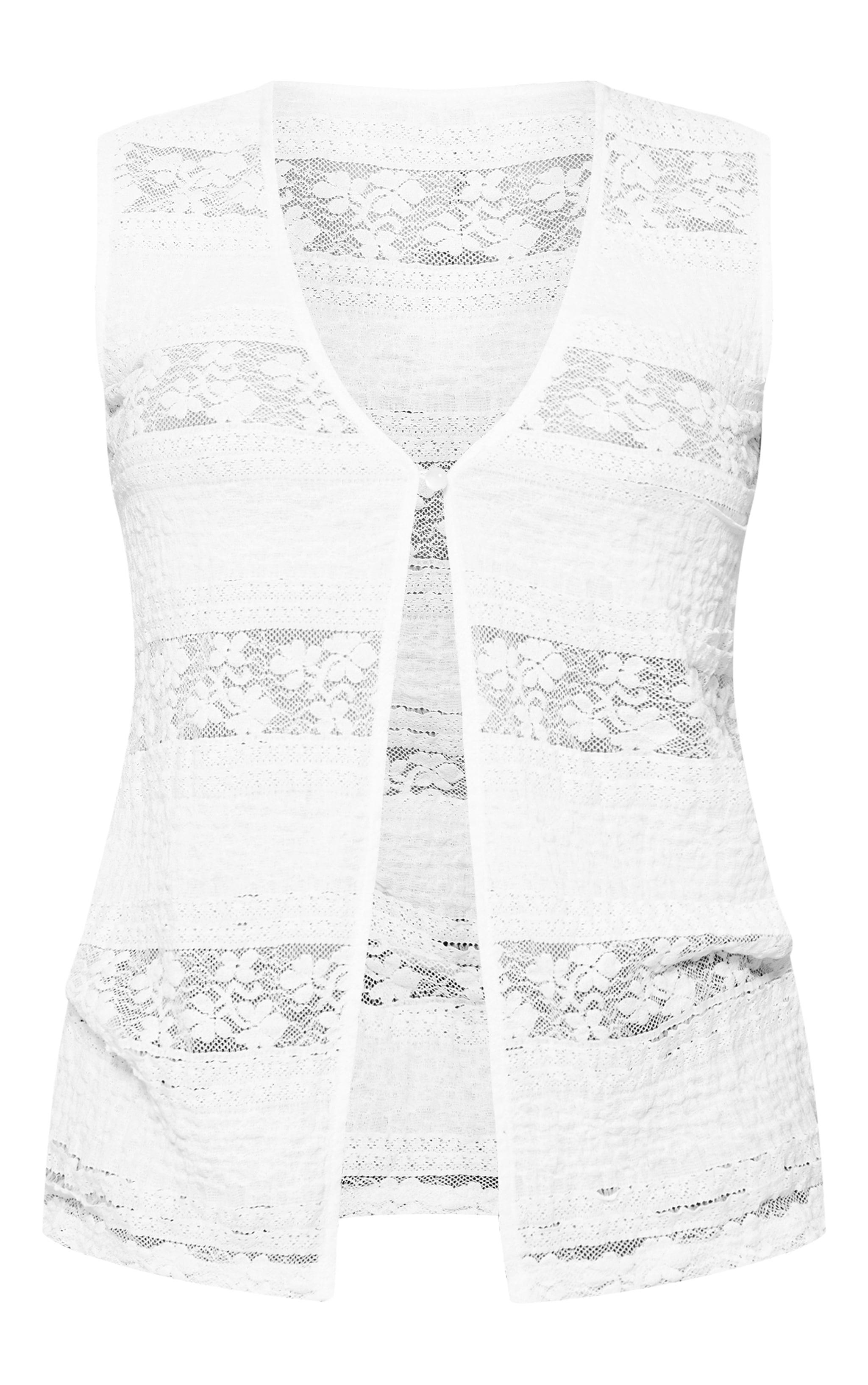 White Sleeveless Textured Lace Vest Product Image