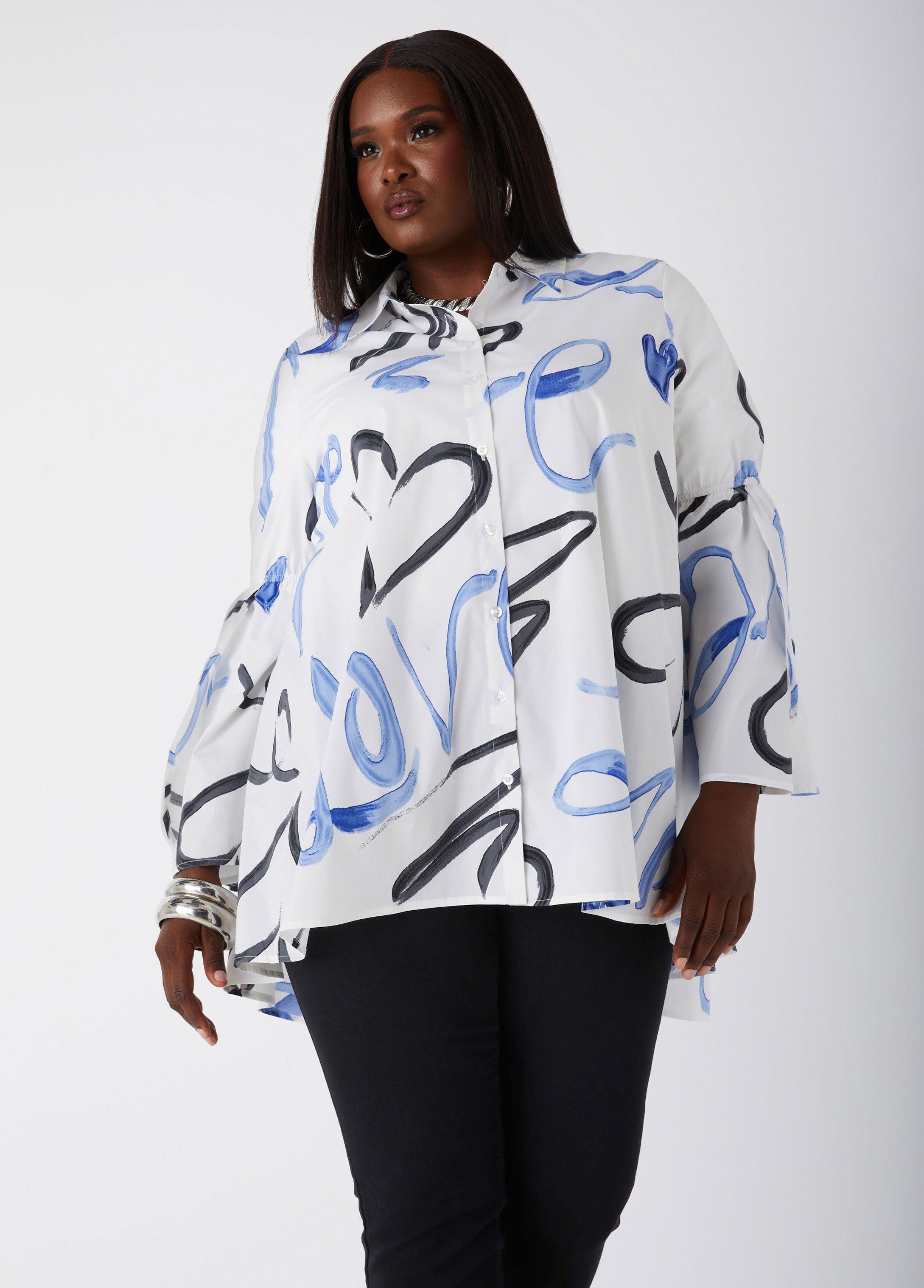 Plus Size Love Print Hi Low Shirt Ashley Stewart Product Image