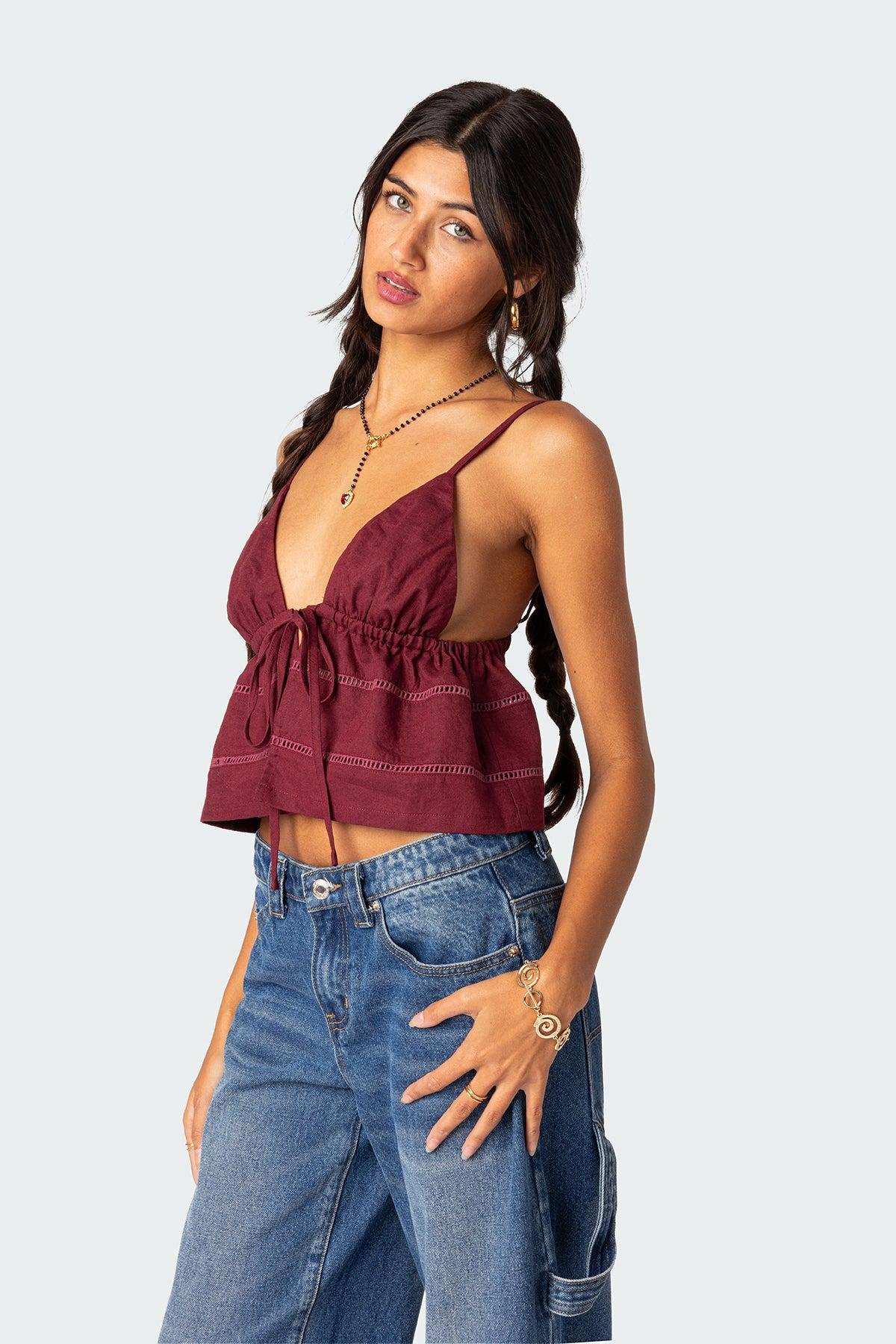 Candy Cotton Tie Front Tank Top Product Image