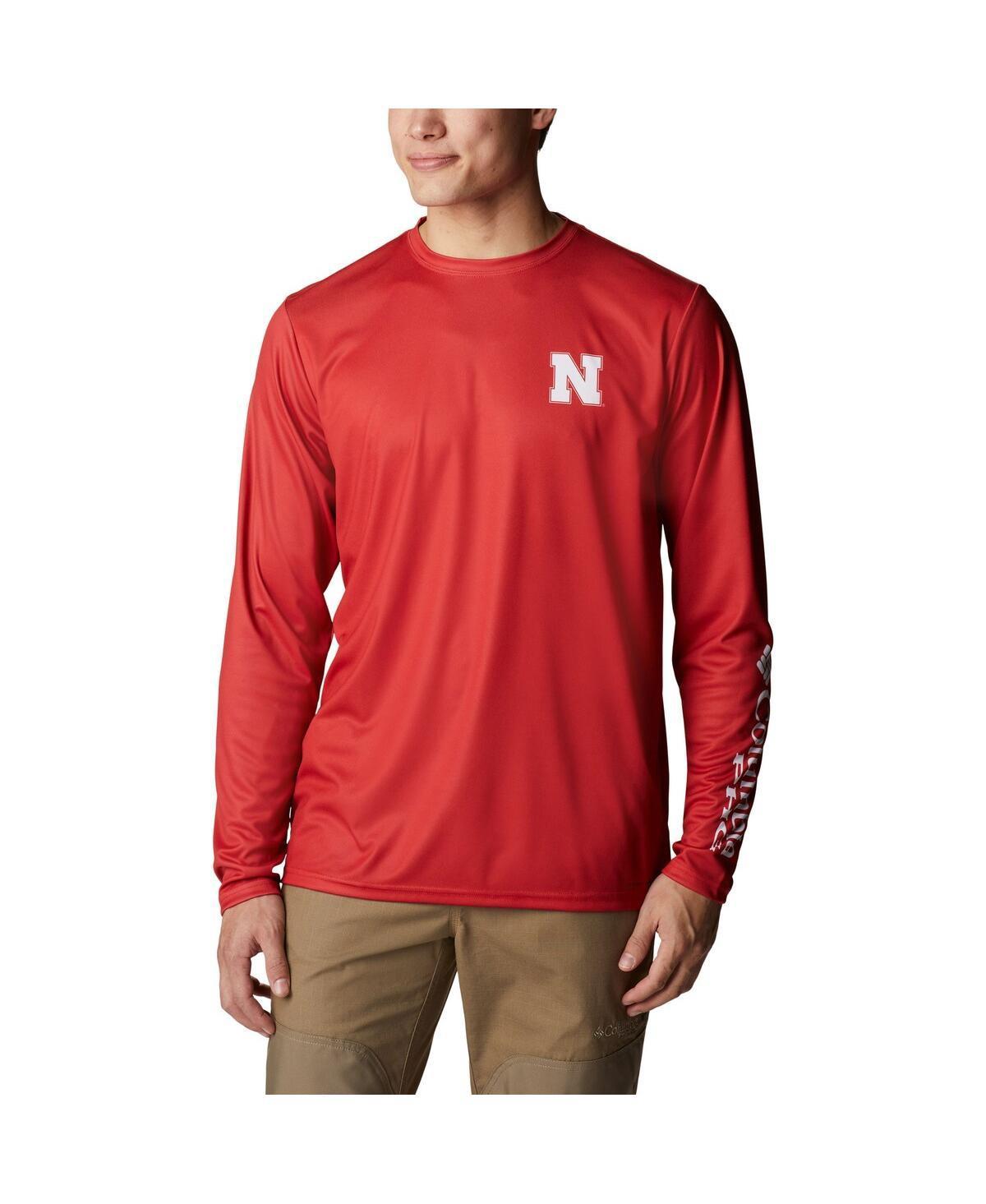 Mens Columbia Scarlet Nebraska Huskers Terminal Shot Omni-Shade Omni-Wick Long Sleeve T-Shirt Product Image