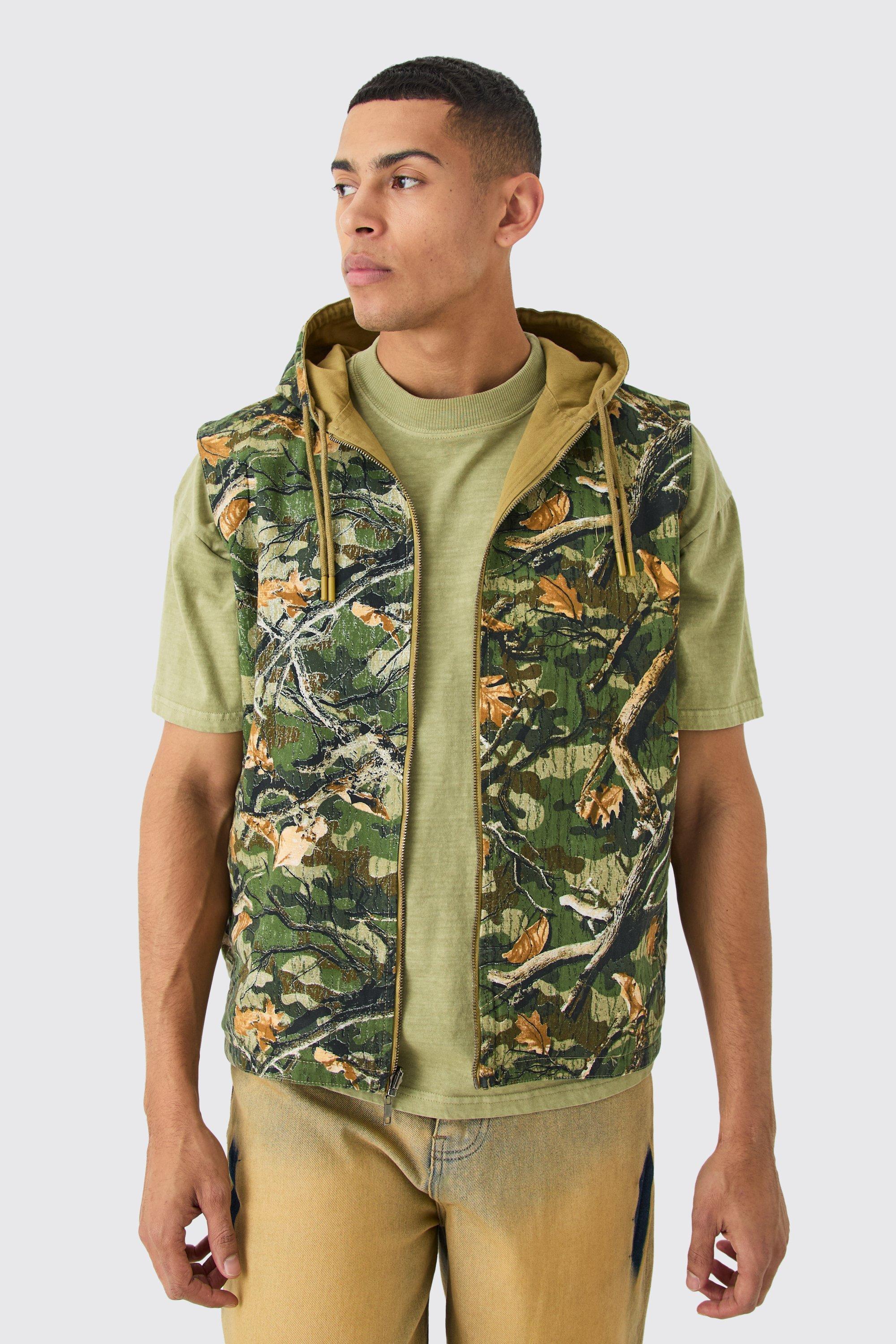 Reversible Camo Twill Vest | boohooMAN USA Product Image