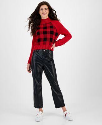 Tommy Jeans Womens Mid-Rise Faux-Leather Straight-Leg Pants Product Image