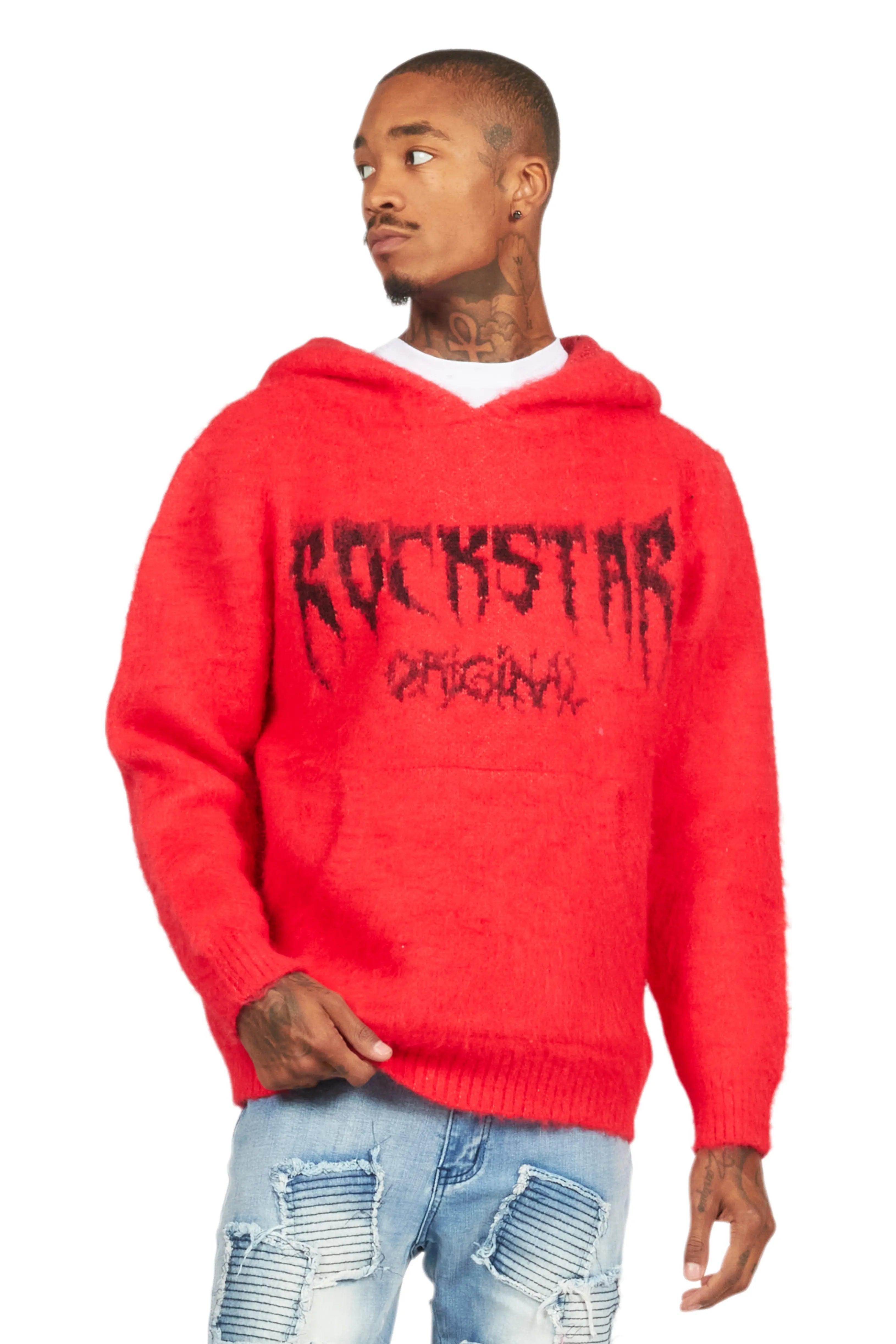 Andros Red Graphic Knitted Mohair Hoodie Male Product Image