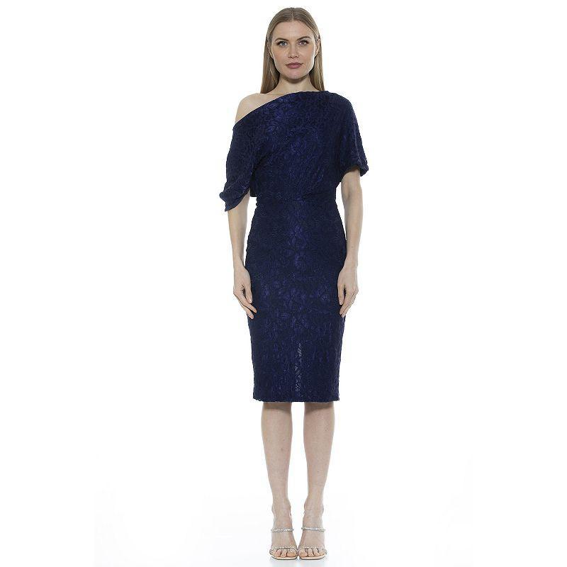 Womens ALEXIA ADMOR One-Shoulder Lace Sheath Dress Blue Product Image