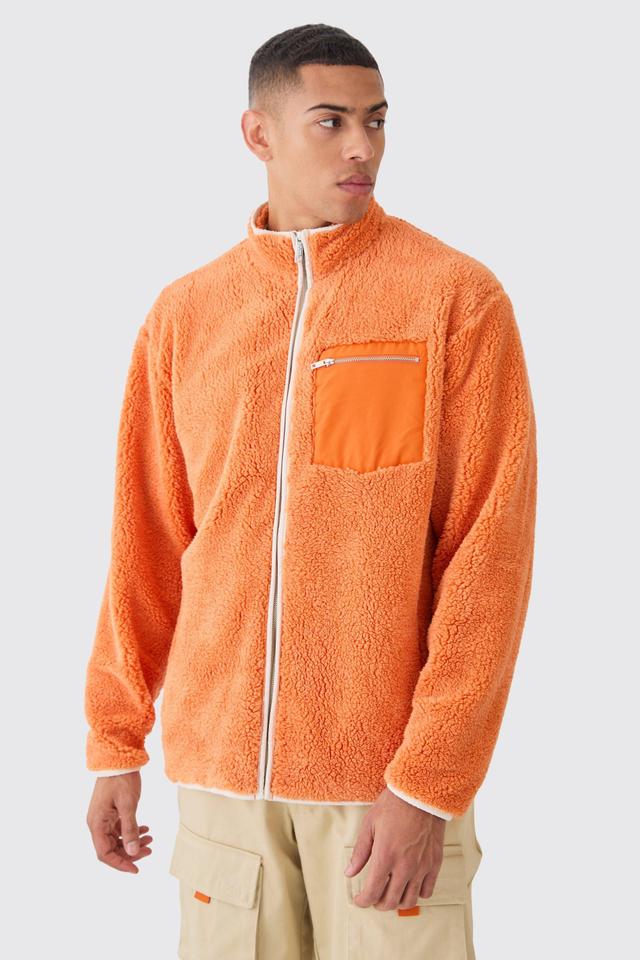 Oversized Contrast Borg Jacket | boohooMAN USA Product Image